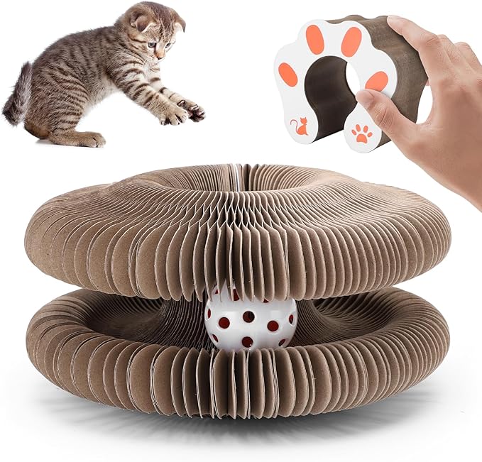 Magic Organ Cat Scratcher Board, Foldable Cat Toy with Bell Cat Grinding Claw, Interactive Cat Scratcher Pad Toy for Indoor Cats