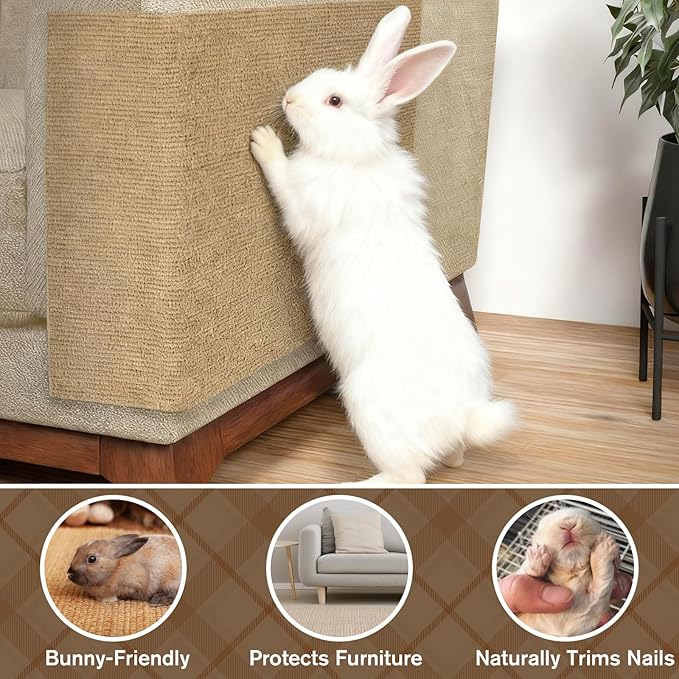 Pacify Rabbit Scratching Pad 12 Inch X 9.84 ft Self Adhesive Bunny Scratch Mats, Cuttable Rabbit Nail Scratch Pad Bedding Rug for Small Animal Biting and Cage Flooring