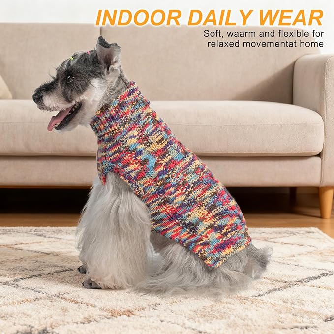 BEAUTYZOO Small Dog Sweater -Turtleneck Pullover Classic Cable Knit Fuzzy Winter Coat Dog Cold Weather Clothes for Small Medium Dogs Puppy Girl Boys(Multi-Black, SM)