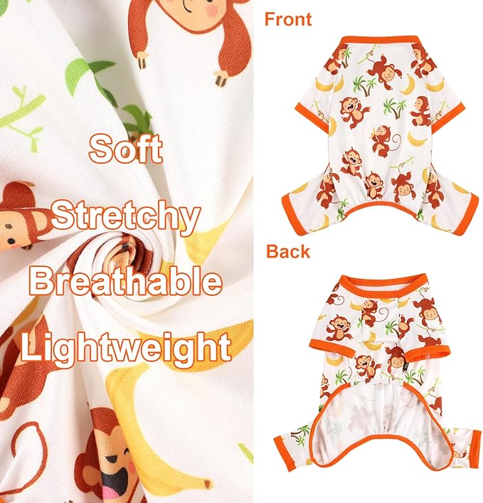 Dog Pajamas Pjs Summer Fall Dog Clothes for Small Dogs Girl Boy, Soft Stretchy Tiny Chihuahua Yorkie Puppy Clothes Doggie Onesies Cat Pet Jammies Outfit, Monkey, L