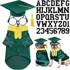 5 Pcs Dog Graduation Costume Set Include 2026 Pet Graduation Gown with Stole Puppy Grad Cap Lensless Glasses DIY Letter Stickers for Dogs Cats Holiday Costume Accessory(Green Yellow,M)