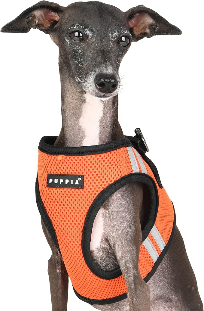 Puppia Soft Vest Dog Harness No Choke Step-in Reflective Triple Layered Breathable Mesh for Small and Medium Dog, Orange, Small