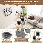 Tangkula 75 Inch Tall Cat Tree for Indoor Cats, Natural Solid Rubber Wood Cat Tower with Sisal Scratching Posts, Top Perch, Detachable Cat Condo, 6-Layer Modern Cat Trees and Towers for Large Cats