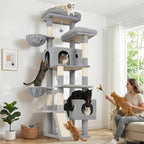 Globlazer 77" Cat Tree for Large Cats, Tall Cat Tower with Scratching Board & Thickened Stable Base, Skin-Friendly Multi-Level Activity Center for Multi-Cat Household, Maine Coon, S77C,Light Grey