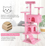 BLKMTY Cat Tree 70" Tall Cats Tower Large Cat Condo Climber Cats Climbing Stand with Top Perches Playhouse and Climbing Ladder Kitty Activity Tree w/Scratching Post Toys, Pink