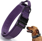 Tactical Dog Collar, Adjustable Military Training Nylon Dog Collar with Control Handle and Heavy Quick-Release Metal Buckle for Small Medium Large Dogs, Purple XXL