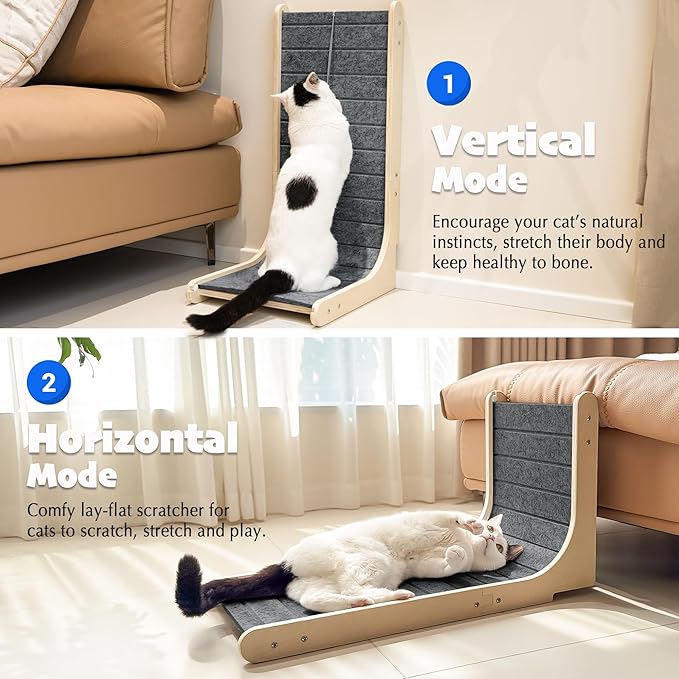 PETKARAY Felt Cat Scratcher, Vertical Cat Scratching Carpet, Scratch Resistant Couch Felt Scratcher, Slot-Free Scratch Pad with Toy Ball, Dark Grey