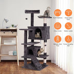 53 inches Heavy Duty Multi-Level Cat Tree Tower with Condo Furniture & Scratching Posts for Kittens Play Rest (Grey)