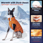 SPACE LION Dog Puffer Jacket, Down Winter Coat, Durable Outdoor Coat for Cold and Windy Conditions, Lightweight & Adjustable Fit Coats for Medium & Large Dogs, (Orange, Size20/XL)
