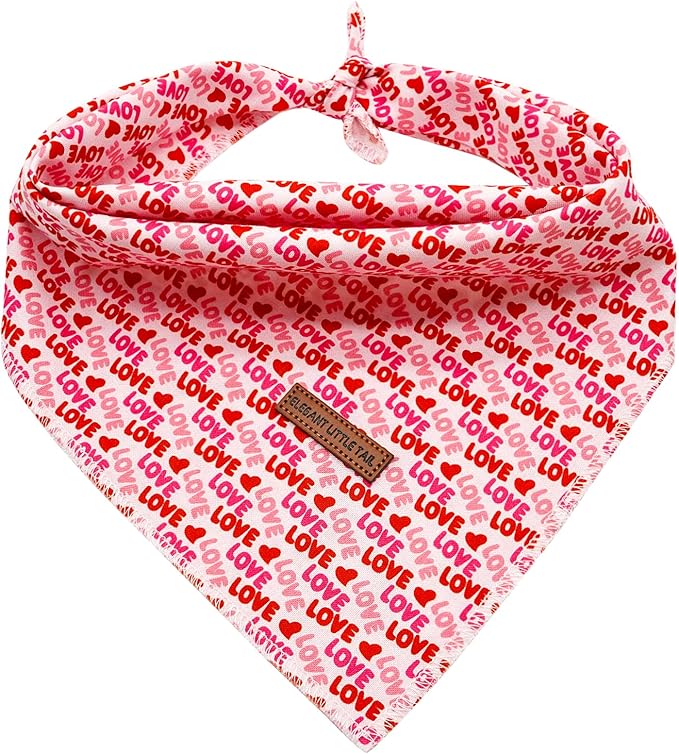 Elegant little tail Dog Bandana, Valentine's Day 1PC Washable Dog Scarf Female or Male Square Bib Kerchief Scarf Adjustable Pet Bandana for Medium Large Dogs