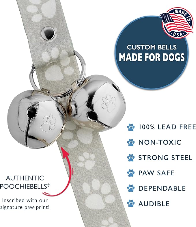 PoochieBells Dog Doorbell, Dog Potty Training Bells, Dog Safe USA-Made w/Perfect Sound,Dog Trainer Approved, Housetraining Made Easy & Quick, Sig Tracks Beige