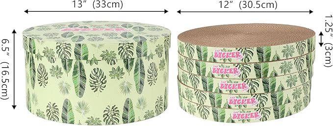 CSR1012F Kate 12 Inch Cardboard Cat Scratcher Pads with Box & Catnip, Reversible Heavy-Duty Scratch Boards for Cats, Furniture Protection, Modern Leaf Pattern, Mint/Green, 5-Pack