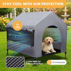 42" Dog House Outdoor Indoor with Breathable Mesh Windows, 2-in-1 Outside Dog House Elevated Dog Bed Cot Dog Tent Shade Shelter, Easy to Assemble & Clean (42 INCH)