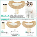 3 Set 18" Cat Tree Tower Replacement Parts Add ons Accessories Set Wicker Basket Beds Rattan Cat Tree Handwoven Rope Nest Bowl Screws Bottom Plate with Furry Balls and Soft Cushion