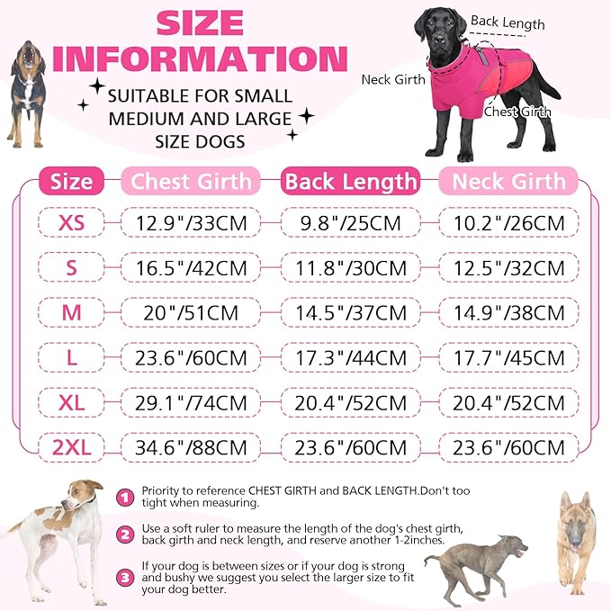 ROZKITCH Dog Winter Coat, Dog Coat for Autumn Winter with Turtleneck, Pet Clothes with Adjustable Waist Strap, Soft Warm Pet Clothing with Reflective Strip for Small Medium Large Dogs Rose Red XL