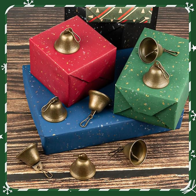 Craft Bells 24 Pcs Small Brass Bells for Crafts, Vintage Bronze Hanging Jingle Bells with Spring Hooks for Wind Chimes, Dog Training Doorbell, Mission Project, Wedding, Christmas, Easter & Home Decor