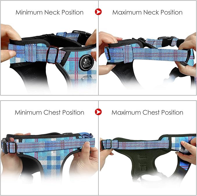 NESTROAD No Pull Dog Harness with Leash, Reflective No Choke Pet Vest Harness,Adjustable Soft Padded Dog Harness with Easy Control Handle for Small Dogs(Checkered Blue,Small)