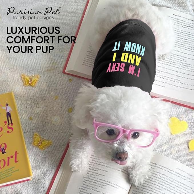 Parisian Pet Dog Shirt – 100% Cotton I am Sexy Shirts for Large Dogs – Sleeveless Puppy Clothes – Lightweight and Breathable Black Dog Clothes – Summer Pet Apparel - Stretchable Tshirts for Dogs