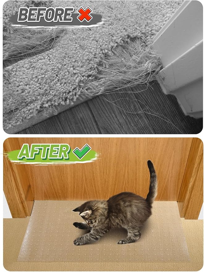 9.18Ft(L) Carpet Protector for Pets - Anti-Slip Cat Carpet Protector, Scratch Resistant Pets Scratch Stopper, Easy to Cut Floor Runner Under Doorway to Prevent Tearing