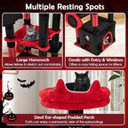 Tangkula Gothic Cat Tree, Halloween Cat Tower with Sisal Scratching Posts & Board, Spooky Bat-Shaped Platforms, Spider Toy, Devil Ear-Shaped Perch, Goth Cat Tree w/Large Hammock & Condo, Black & Red
