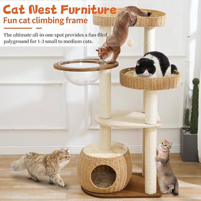 Modern Cat Tree for Large Cats, 51'' Multi-Level Cat Tower for Indoor Cats, Sturdy Design with 8 Sisal Scratching Posts 4 Cat Condos/Perches, Ideal for Multi-Cat Households & Easy Assembly