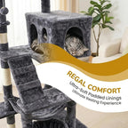 Large Cat Tree with Scratching Posts, Bed, Hammocks & Condos – Multi-Level Cat Tower for Playful Cats, 74" Modern Jungle Gym for Multiple Cats, Grey
