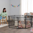 Regalo Safety 192" Super Wide Baby Gate & Play Yard, 2-in-1 Convertible Extra Wide Safety Barrier, Hardware Mounted for Toddlers & Pets, Tested & Safe for 30 Years, American Designed & Owned, Black