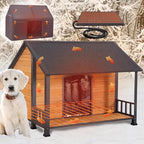 GUTINNEEN Outdoor Dog House Heated Dog Kennel with Insulated Liner & Heating System for Winter Large Dog Cage with All-Around Iron Frame Dog Kennel for Small & Medium & Large Dogs
