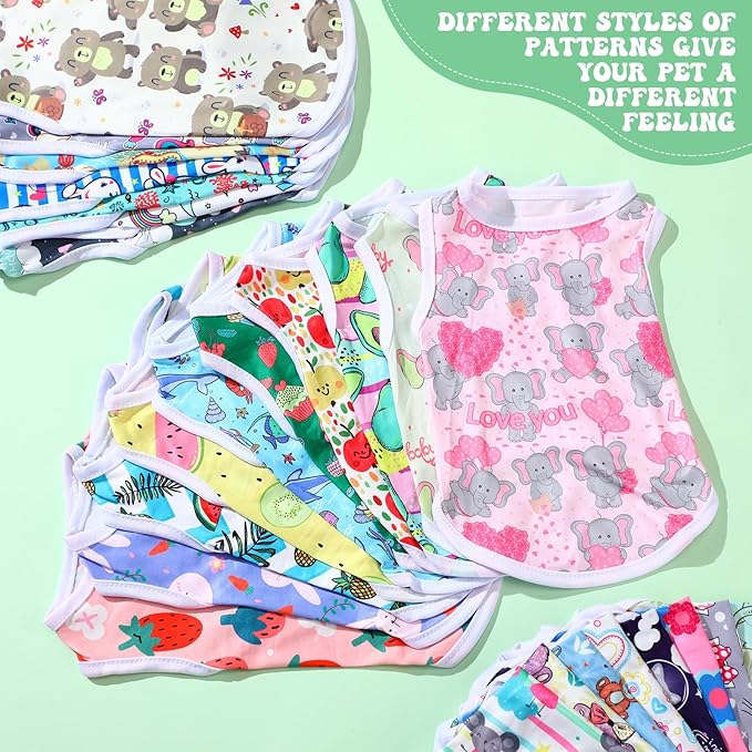 Paterr 25 Pcs Dog Shirts Printed Puppy Clothes Breathable Cartoon T Shirt for Dog Soft Puppy Clothing Lovely Pet Shirts Outfits for Pet Dogs Cats Summer Party Holiday, 25 Styles (Size: M)