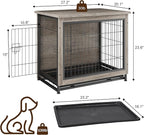 JY QAQA Dog Crate Furniture, Wooden Dog Crate Table, Double-Doors Dog Furniture, Indoor Kennel, Dog Cage/Grey/S