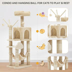 YITAHOME 44in Multi-Level Cat Tree for Indoor Kittens, Cat Furniture with Scratch Posts, Window Padded Plush Perch, Comfortable Hammock, and Interactive Pompoms, Beige