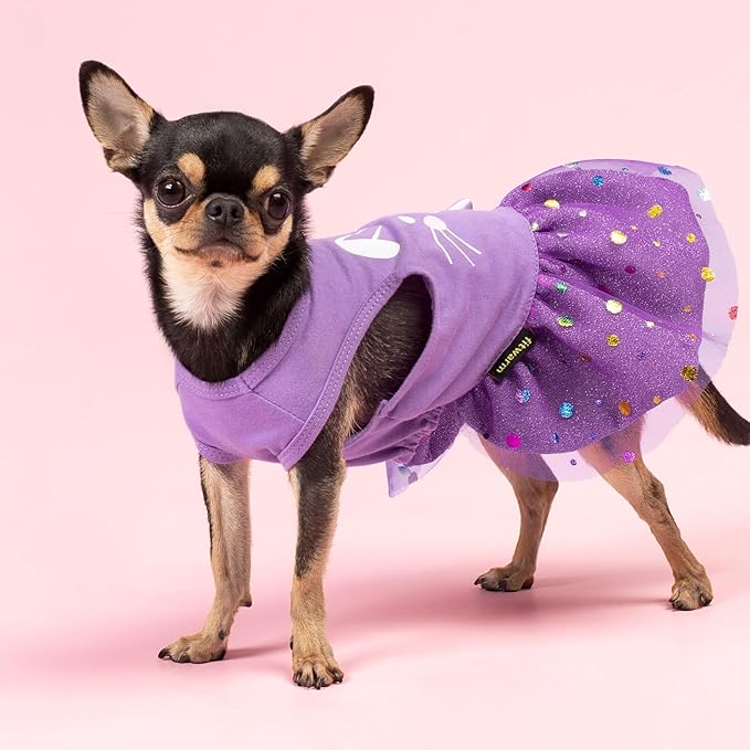Fitwarm Easter Bunny Dog Dress, Holiday Dog Clothes for Small Dogs Girl, Pet Easter Outfit, Purple, White, XXS