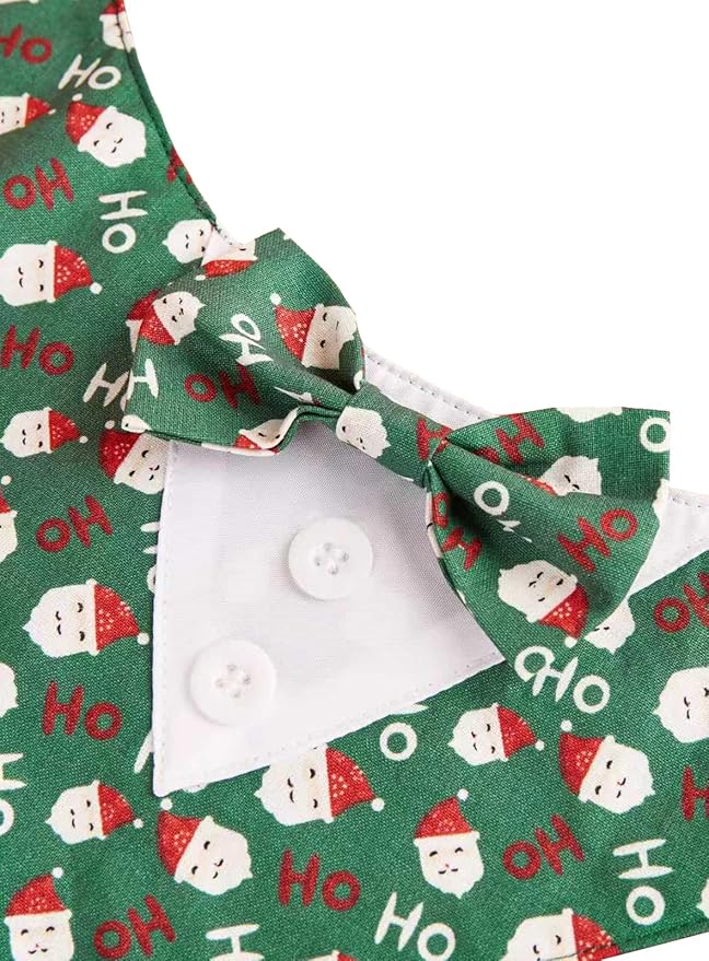 Adjustable Plaid Christmas Dog Tuxedo Bandana with Bow Tie - Holiday Pet Outfit Costume for Dogs XS to XL