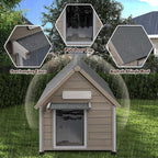 Dog House Outdoor Weatherproof,Wooden DogHouses for Medium Small Dogs, Indoor & Outdoor with Anti-Chewing Iron Frame, Ventilated Window, Easy Assemble, 26" L x 32" W x32 H