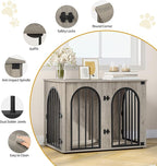 31.5'' Wooden Dog Crate Furniture, Indoor Dog Kennel Dogs Cage for Small/Medium Dogs, Heavy Duty Dog Crates Decorative Pet House End Side Table TV Stand, Greige Black DFC85105B