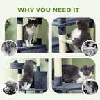 PawHut Cat Tree, 81" Cat Tower for Large Adults Indoor Cats with Cat Scratching Posts, Scratching Board, Cat Condos, Cat Beds, Hammocks, Multi-Level Platforms, Toy Balls & Rope Cat Toy, Dark Gray