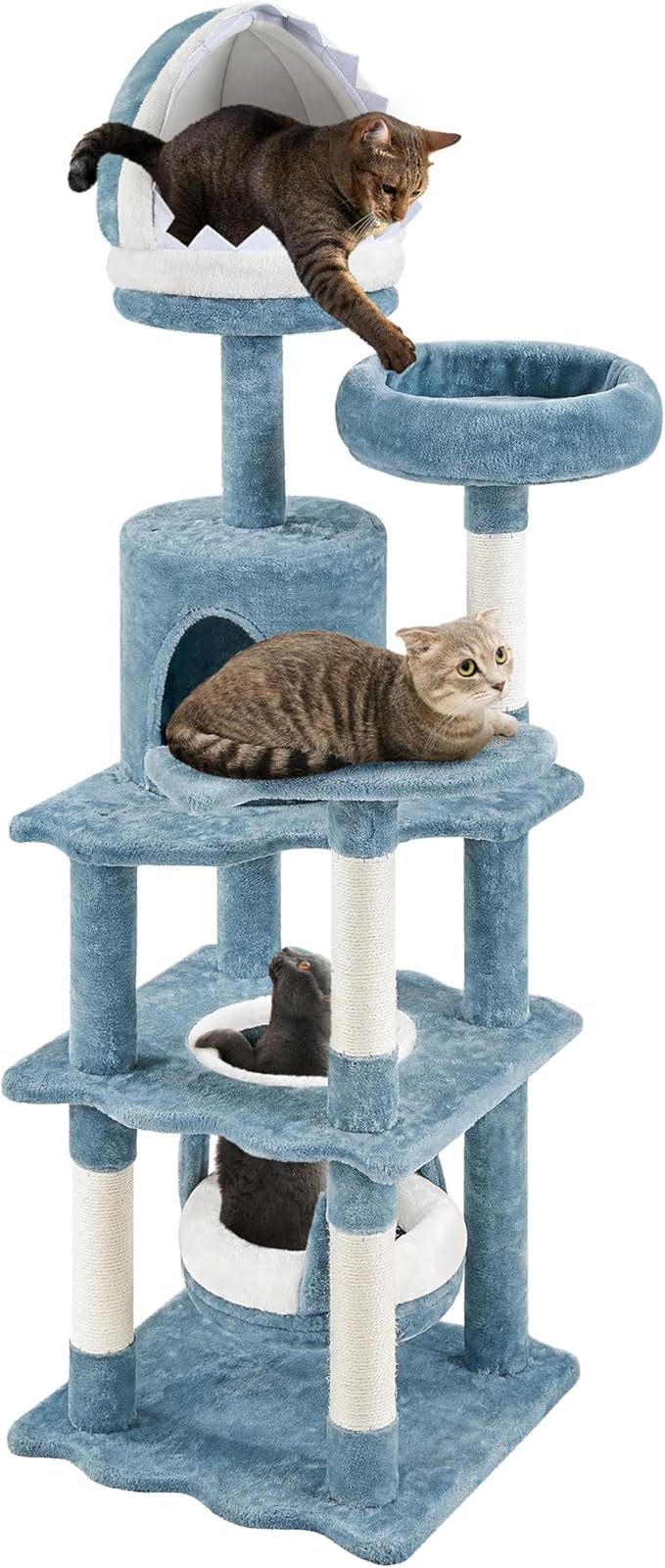 Topeakmart Cat Tree Ocean-Themed Cat Tower 61in, Multi-Level Cat Climbing Tree with Condo, Sisal Scratching Posts, Round Entrance, Perches, Hammock