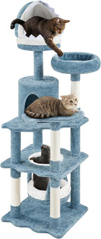 Topeakmart Cat Tree Ocean-Themed Cat Tower 61in, Multi-Level Cat Climbing Tree with Condo, Sisal Scratching Posts, Round Entrance, Perches, Hammock