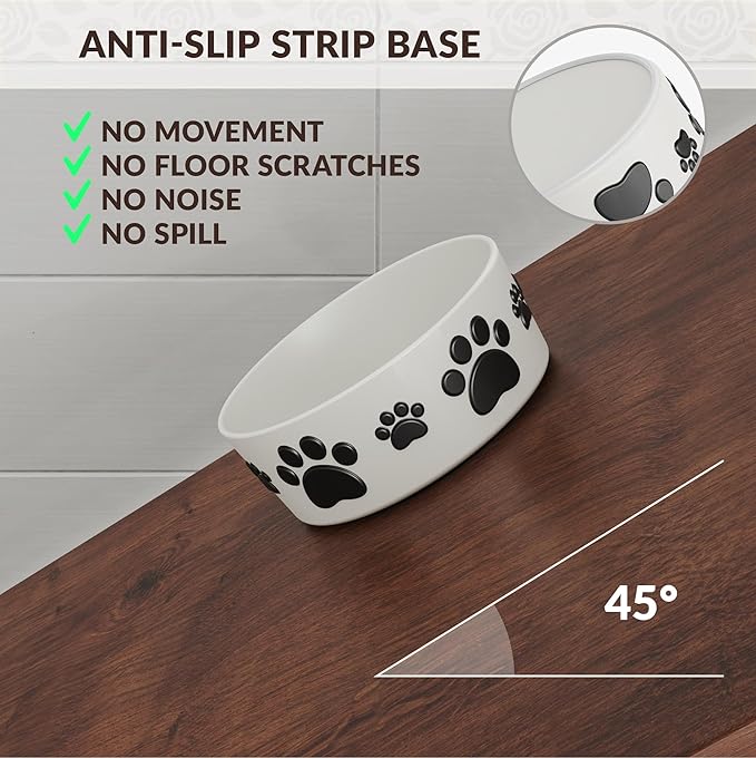 Ceramic Dog Bowls for Medium Size Dogs - 6.5'' Round × 2.5 Tall Dog Food & Water Bowl Set of 2 - Medium Ceramic Bowl with Anti-Slip Rings - Food and Water Bowls with 3 Cups Capacity