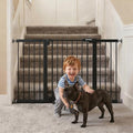 Mumeasy 29.7-57" Extra Wide Baby Gate for Doorways, Auto Close Dog Gate Indoor for Stairs, No-Drill Pressure Mounted Pet Gate with Door, Easy Walk Thru Long&Large Safety Gate for House, Outdoor, Black