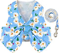 BAEJMJK Dog Harness and Leash Set with Bow Knot No Pull Pet Daisy Floral Harness with D-Ring Soft Mesh Dog Harness Vest Set Escape Proof Princess Puppy Harness for Small Girl Dogs Cats（Blue B L）