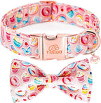 Tunkoo Pink Dog Collar with Bow Tie Cute Cake - Durable, Adjustable, and Stylish Pet Collar Available in Small Medium Large L