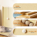 L-Shaped Sisal Cat Scratcher for Indoor Cats,23.6in Vertical Ramp Foldable Scratching Post with Interactive Toy Balls,Natural Sisal Pad Cat Scratching Board for Wall/Couch Furniture Protector