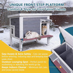 Winter-Proof Insulated Outdoor Cat House – Large Weatherproof Wooden Shelter for Feral & Stray Cats in All Seasons, Heated Cat Enclosure with Removable Roof & Elevated Floor