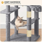 YITAHOME 64.5" Cat Tree, Multi-Level Cat House, Large Cat Condo Furniture with Perch Hammock, Scratching Posts and Dangling Balls for Kittens, Cats and Pets, Light Gray