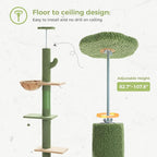 PETEPELA Floor to Ceiling Cat Tree, Cat Tower 5 Tiers Tall (83-108 Inches) Adjustable Height, Cat Climbing Tree Featuring with Condo, Scratching Post and Perches for Indoor Cats, Green
