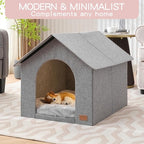 Indoor Dog House for Medium Dogs with Soft Cushion - Semi-Enclosed Warm Cave Bed for Pets Up to 23.6" Long