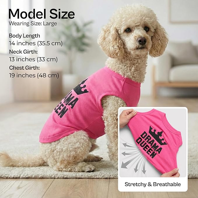 Parisian Pet 2 Pack Dog Shirts – 100% Cotton Pink Shirts for Large Dogs Girl – Sleeveless Diva and Drama Queen Dog Clothes – Breathable Summer Pet Apparel - Stretchy and Stylish T Shirts for Dogs