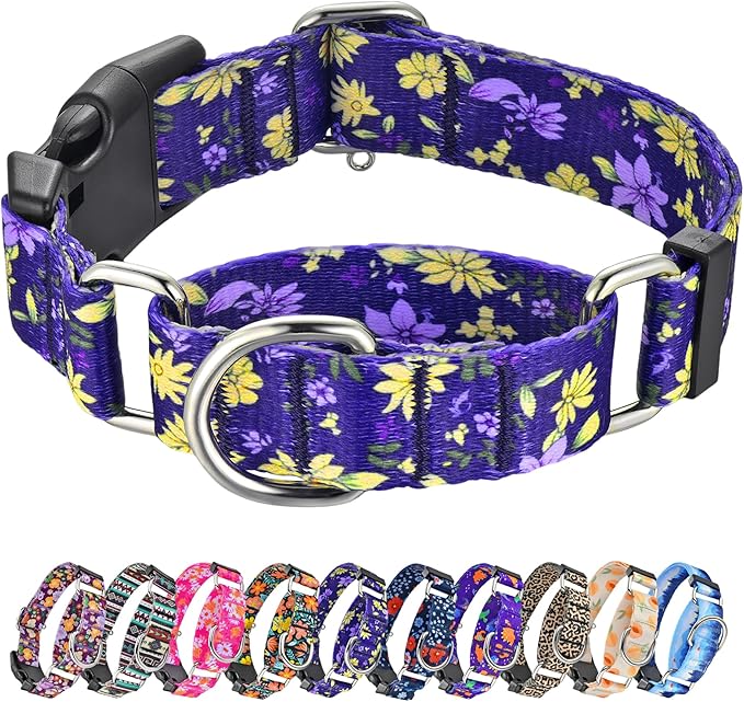 Hikiko Martingale Collar for Dogs Cute Floral Dog Collar for Small Medium Large Dogs Anti Pull Quick Release Buckle Dog Collars (Floating Flowers,Medium)