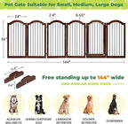 PrimeZone 144" Extra Wide Dog Gate - 36" Tall 6-Panel Solid Acacia Wooden Freestanding Puppy Gates with Door, Foldable Indoor Pet Fence for Doorways, Stairs, Support Feet Included, Brown